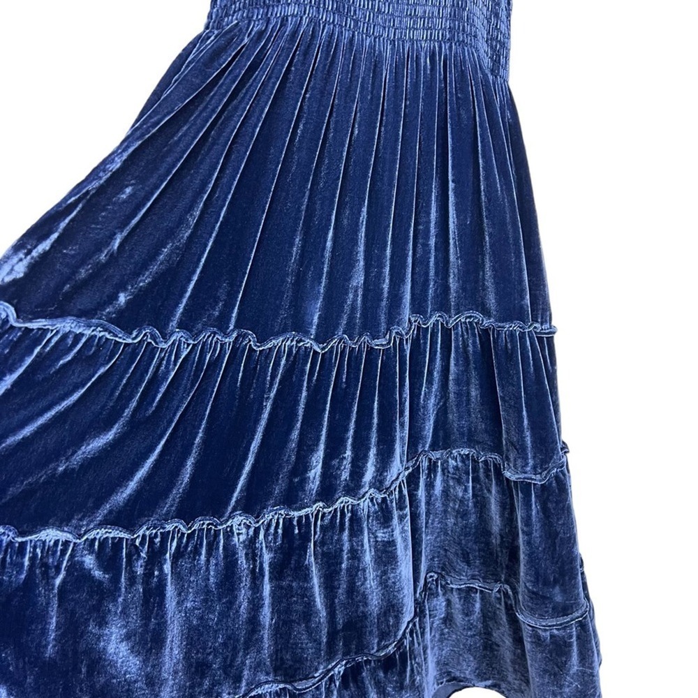 Hill House Navy Velvet Ellie Nap Dress S Holiday Midi Tired Ruched Sleeveless - Picture 8 of 14